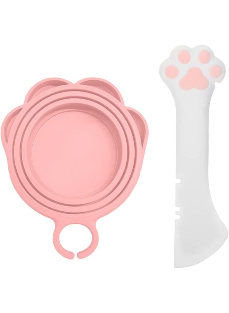 ChicAbode Cat Food Can Lid, With Wet Food Spoon, Silicone Pet Food Can Lids Covers, Reusable Topper for 3 Standard Size Food Cans, Open Can With Spoon, Manual Can Opener（Pink） - Image 1
